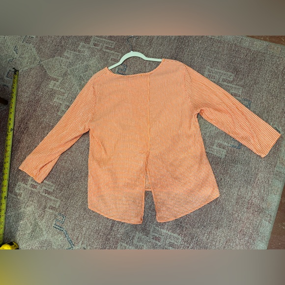 Cut loose orange/ white flowy gingham split back 3/4 sleeve fall top size lg - Picture 8 of 9